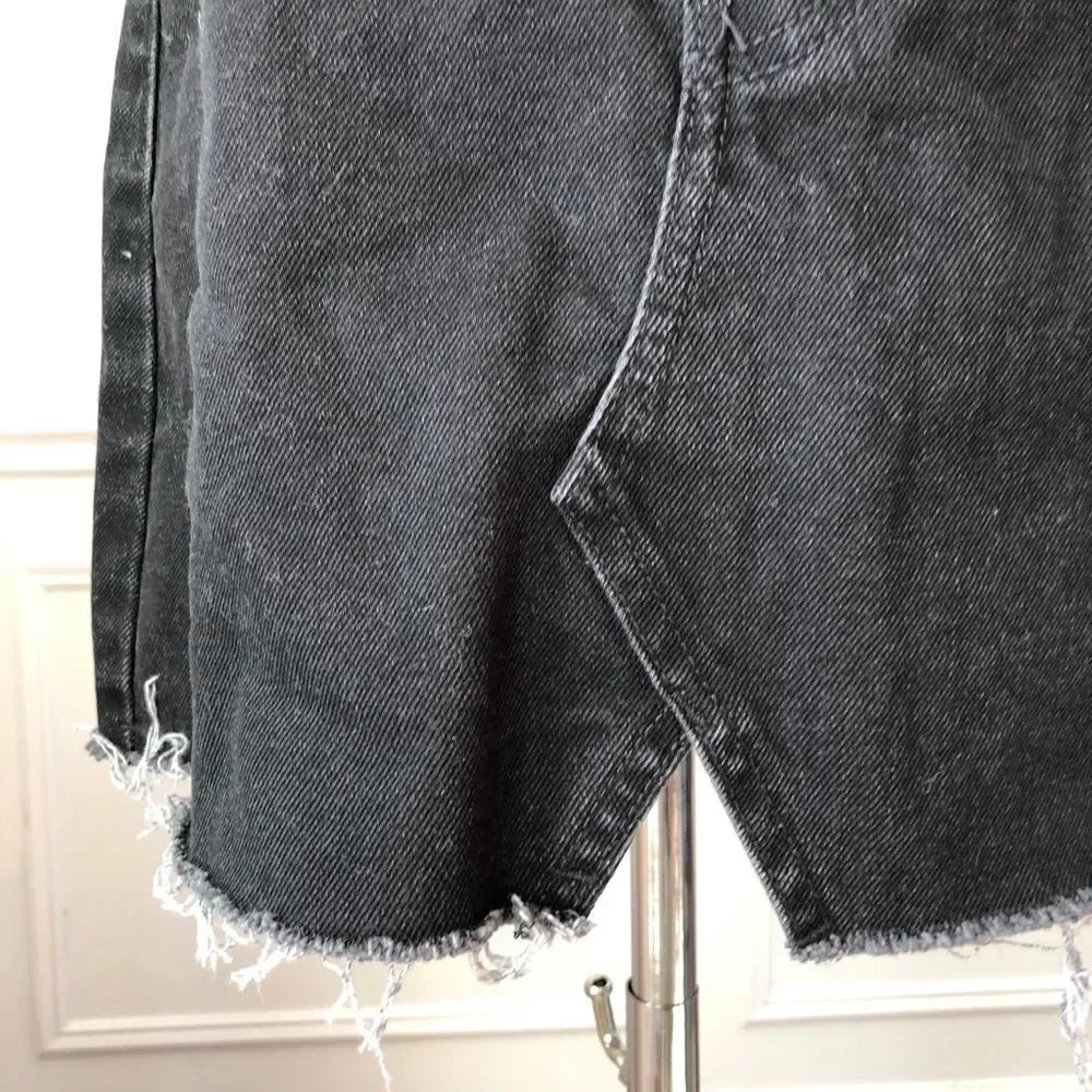 Bershka Denim Black Asymmetrical Y2K Jean Skirt Button Fly 4